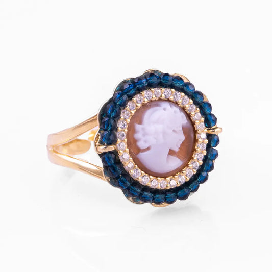 Cameo Ring with Blue Zircons