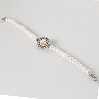 Italian Cameo Pearl Bracelet Flower Cameo