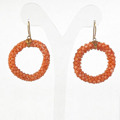 Coral and Gold Woven Hoop Earrings