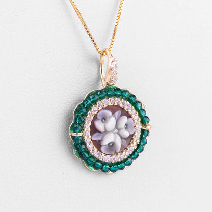Collana Cammeo Fiori  Zirconi e Agata Verde