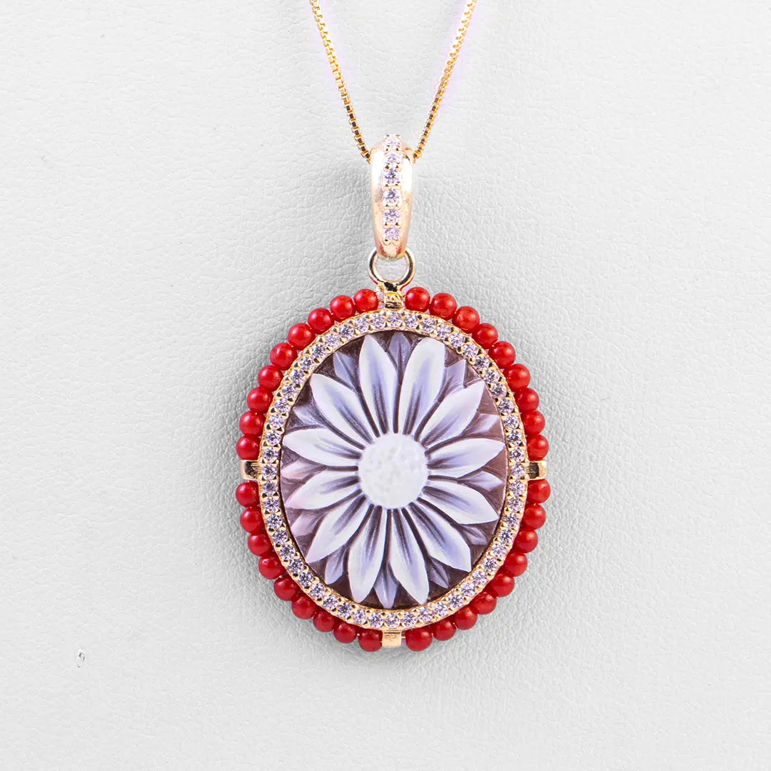 Zircon and Coral Cameo Pendant