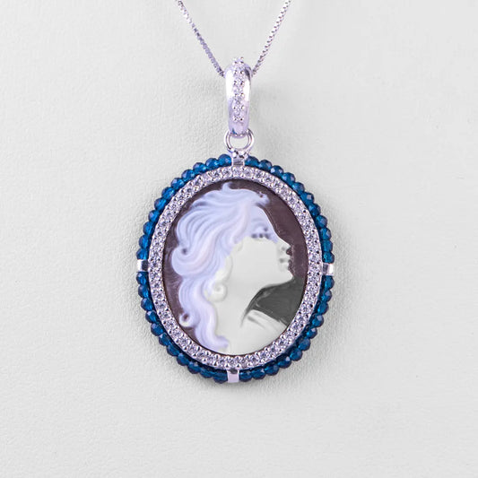 Pendente Cammeo Zirconi e Agata Blu