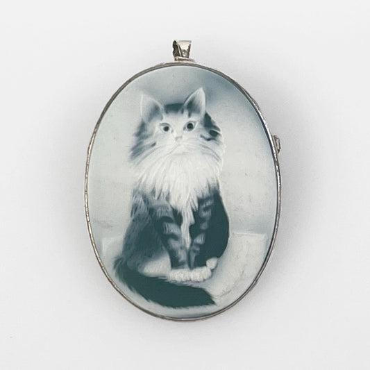 Pendant Brooch Cameo on Agate Cat