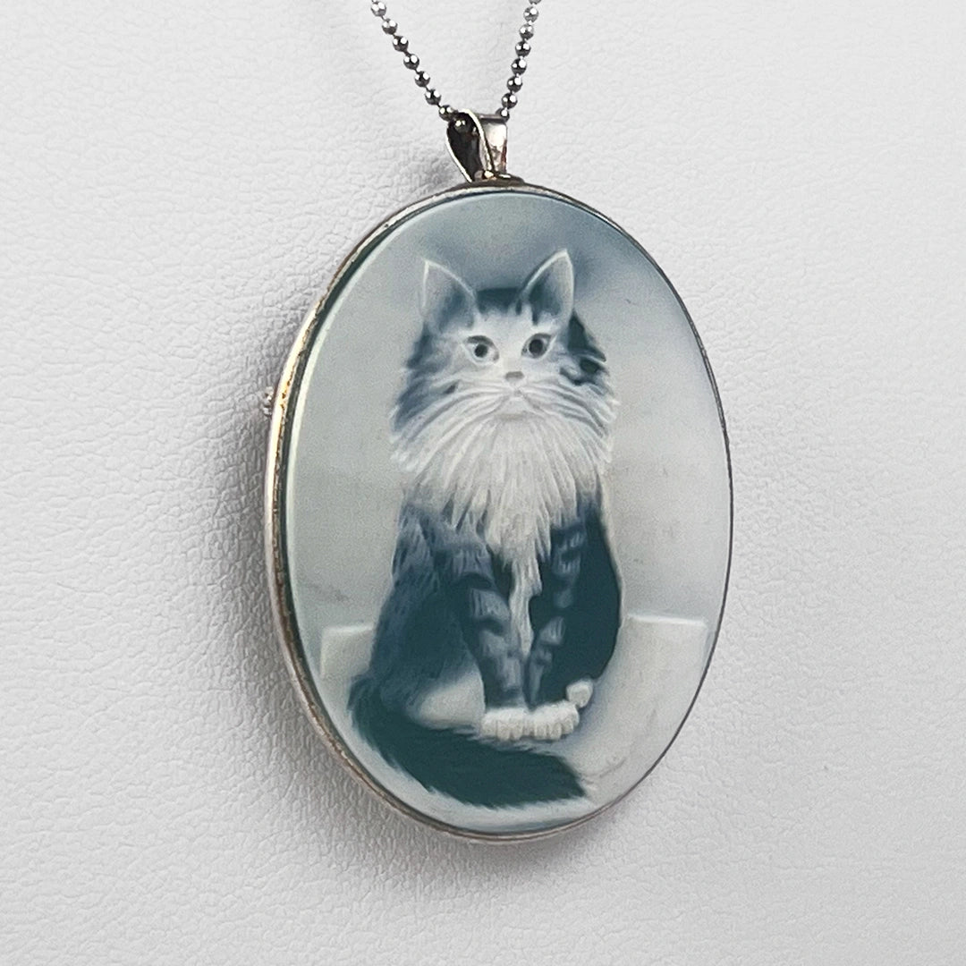Pendant Brooch Cameo on Agate Cat