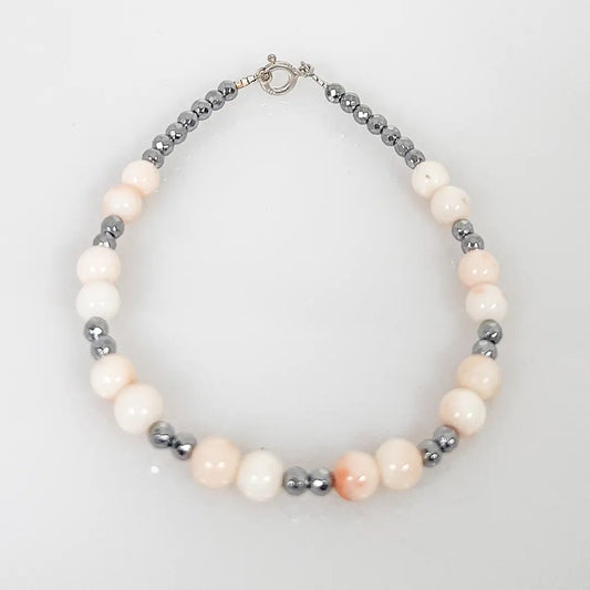 Fantasy Bracelet in Coral, Silver and Hematite