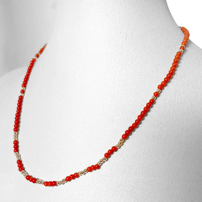 Coral Necklace Interspersed with Silver Micro Spheres