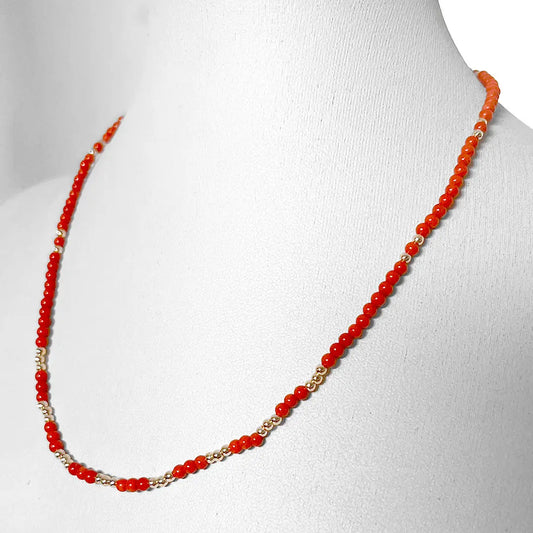 Coral Necklace Interspersed with Silver Micro Spheres