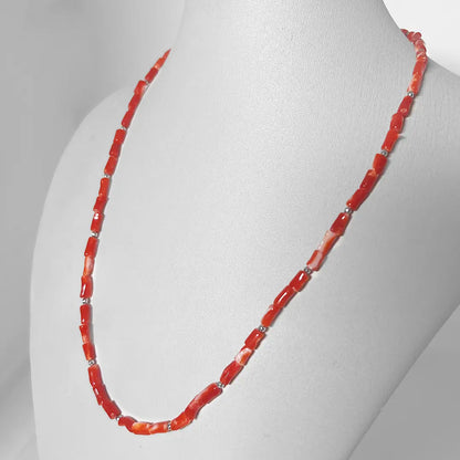 Red Coral Necklace Interspersed with Silver Micro Spheres
