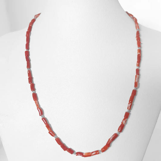 Red Coral Necklace Interspersed with Silver Micro Spheres