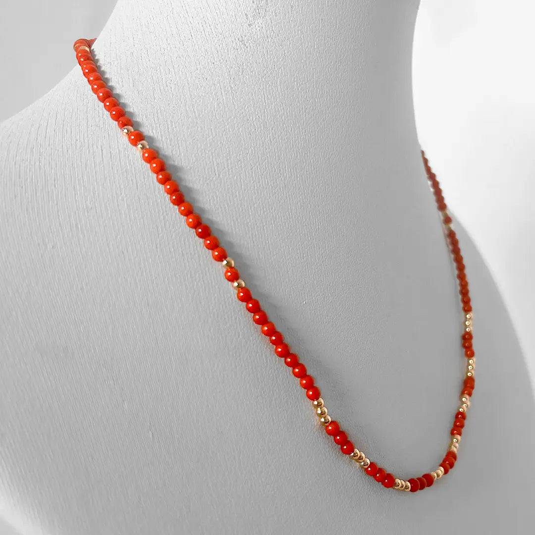 Coral Necklace Interspersed with Silver Micro Spheres