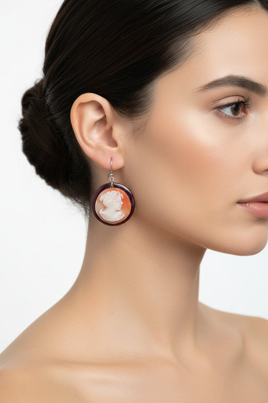 Pinna Nobilis Earrings with Cameo with Woman's Face