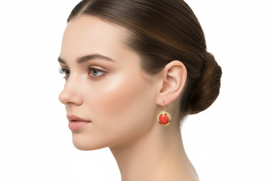 Red Coral Earrings in Gold