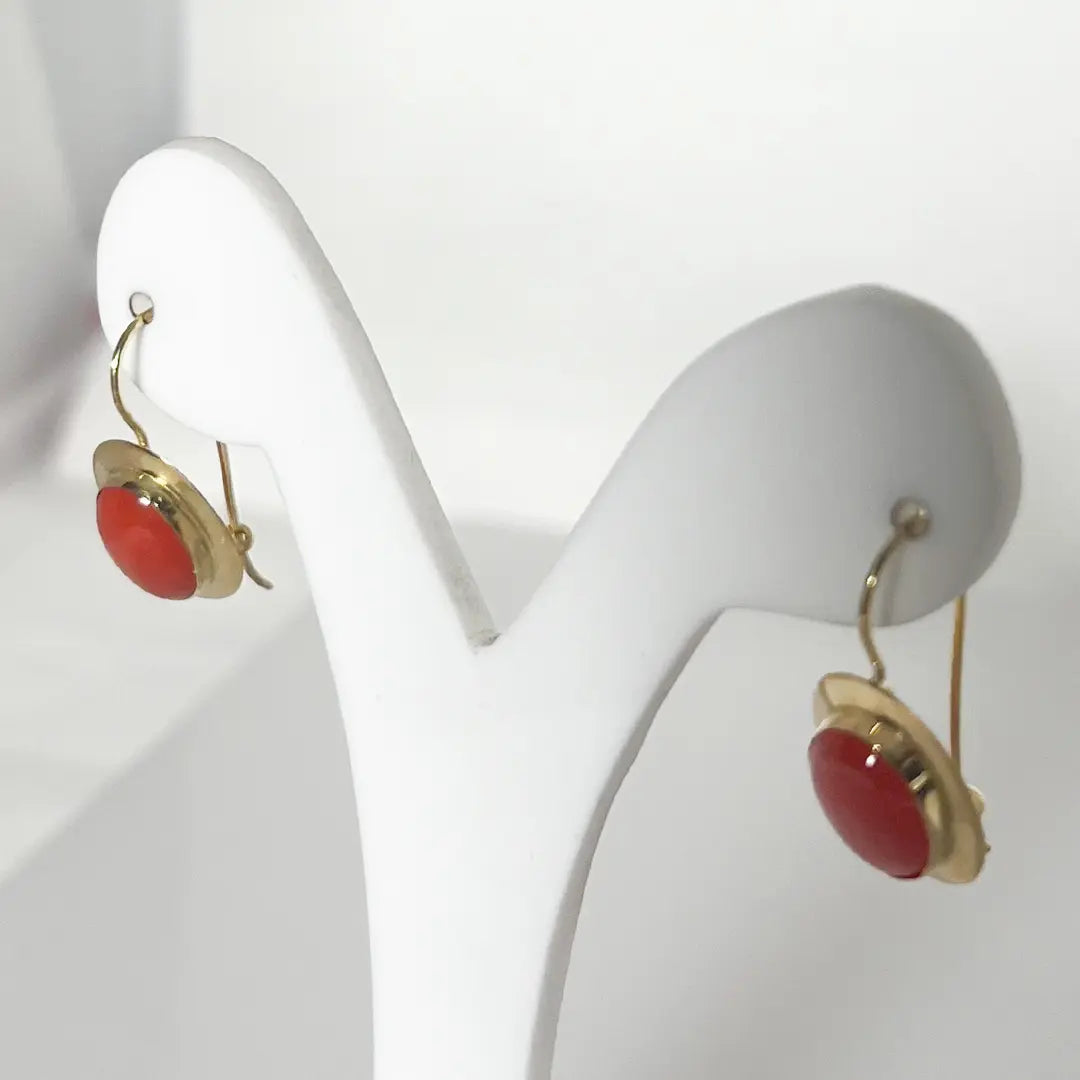 Red Coral Earrings in Gold