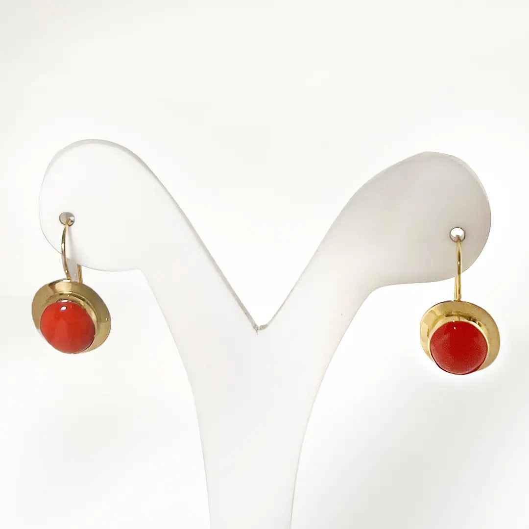 Red Coral Earrings in Gold