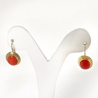 Red Coral Earrings in Gold