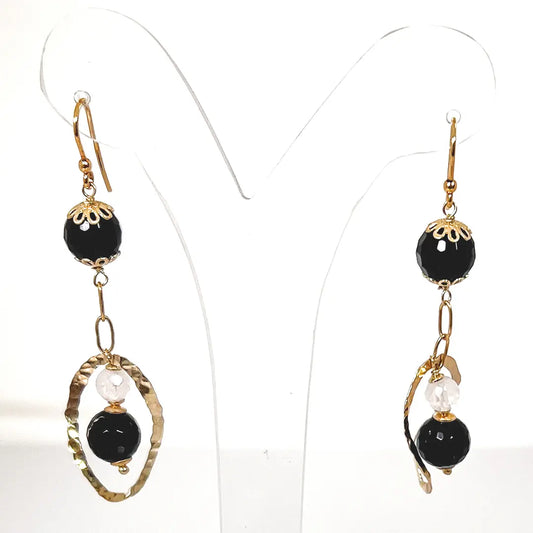 Fantasy Silver and Black Agate Earrings