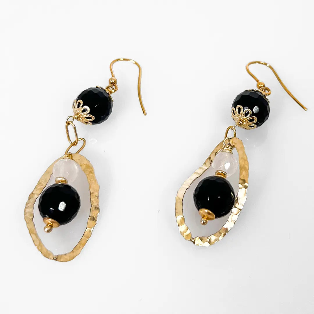 Fantasy Silver and Black Agate Earrings