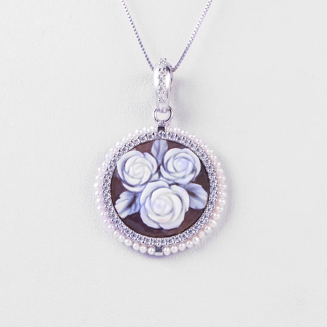 Cameo Pendant Flowers Beads and Zircons