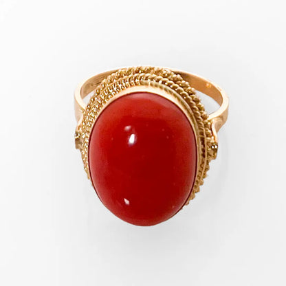 Gold Ring with Red Coral Spool