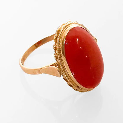 Gold Ring with Pink Coral Spool