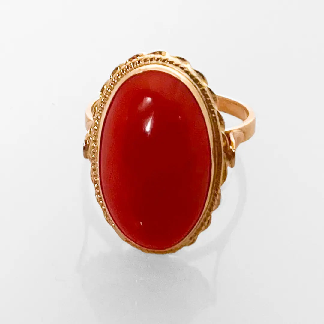 Gold Ring with Pink Coral Spool