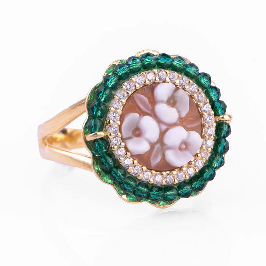 Cameo Ring and Green Agate Beads