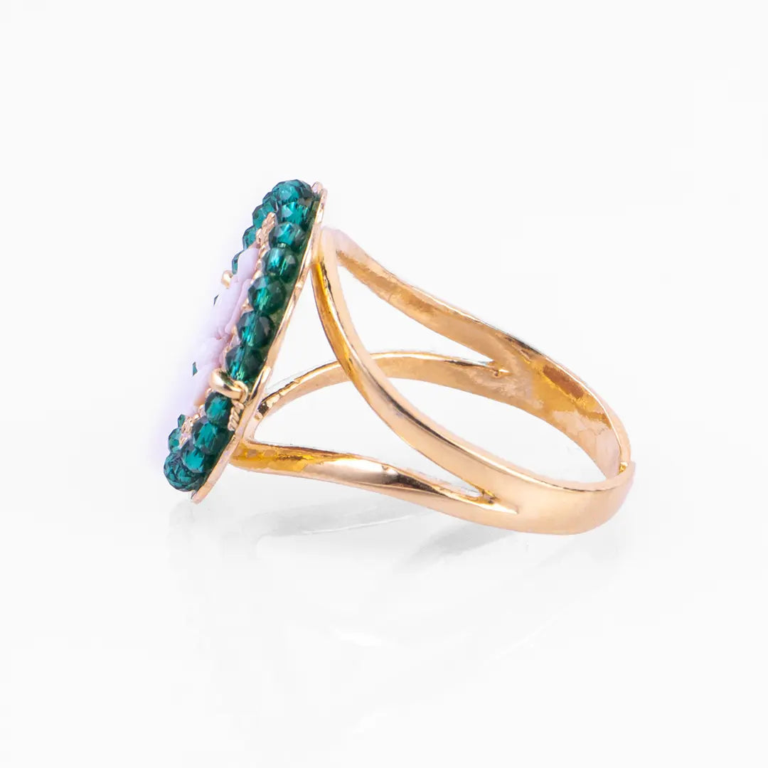 Cameo Ring and Green Agate Beads