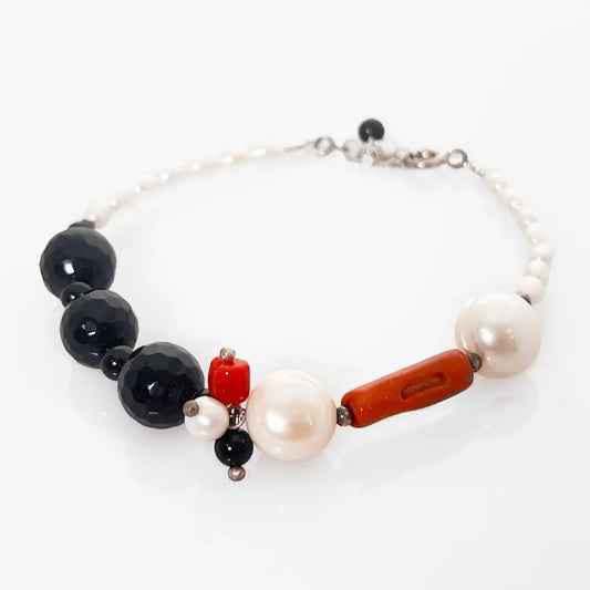 Bracciale con Perle, Agata e Corallo
