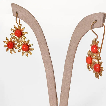 Coral Earrings in the Shape of Daisies