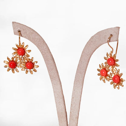 Coral Earrings in the Shape of Daisies