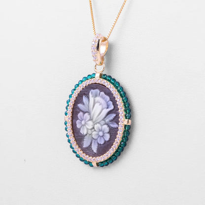 Green Zircon Flowers Cameo Pendant