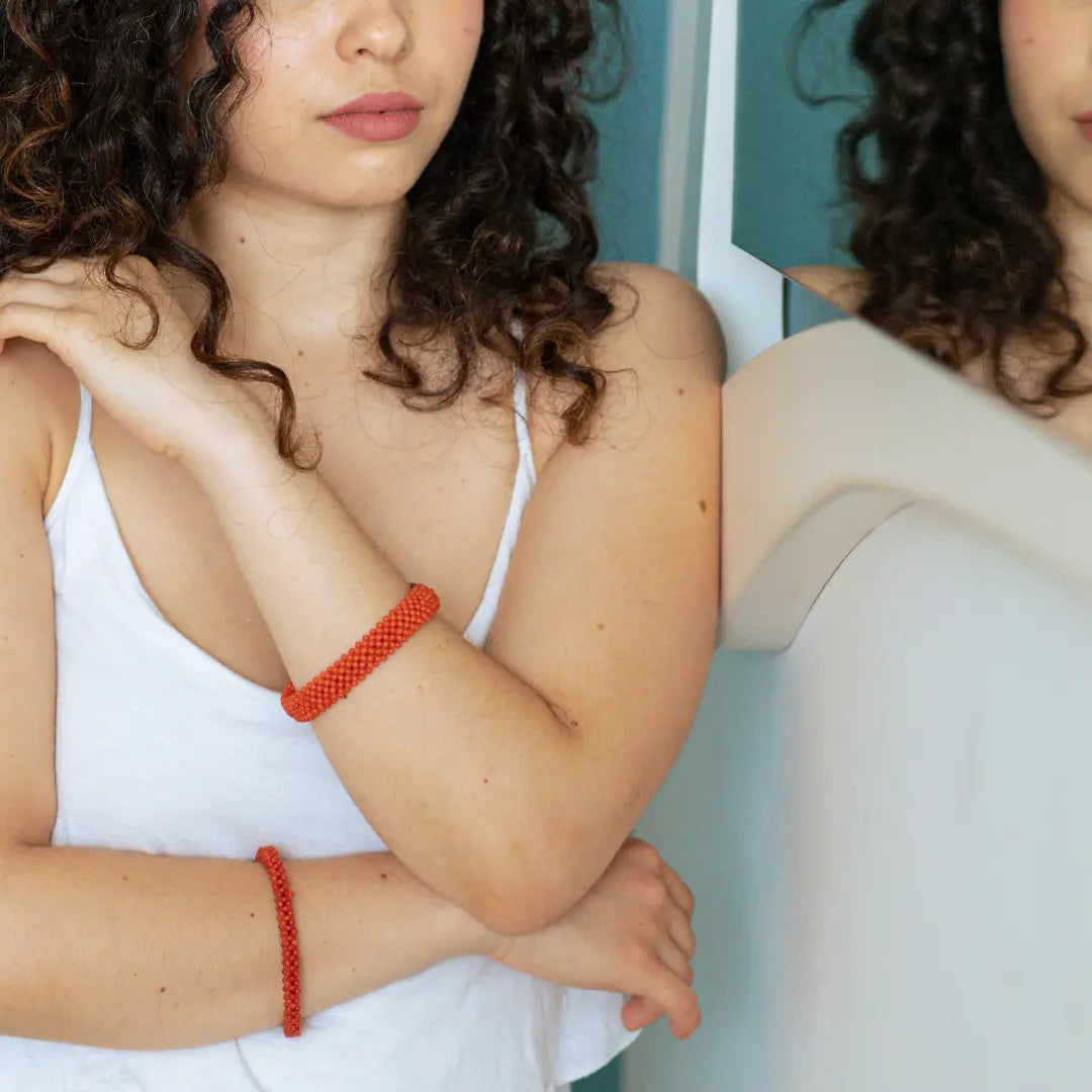 Red Coral Fabric Bracelet