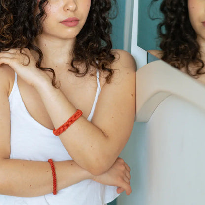 Red Coral Fabric Bracelet