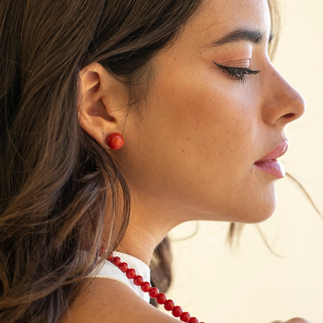 Red coral earrings gold deals