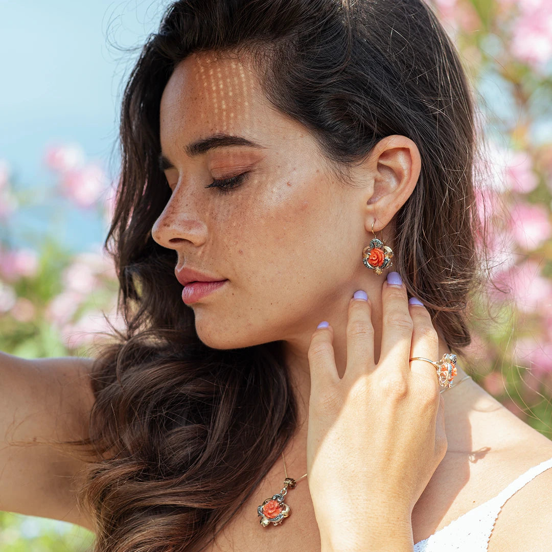 Pink Coral Embossed Earrings