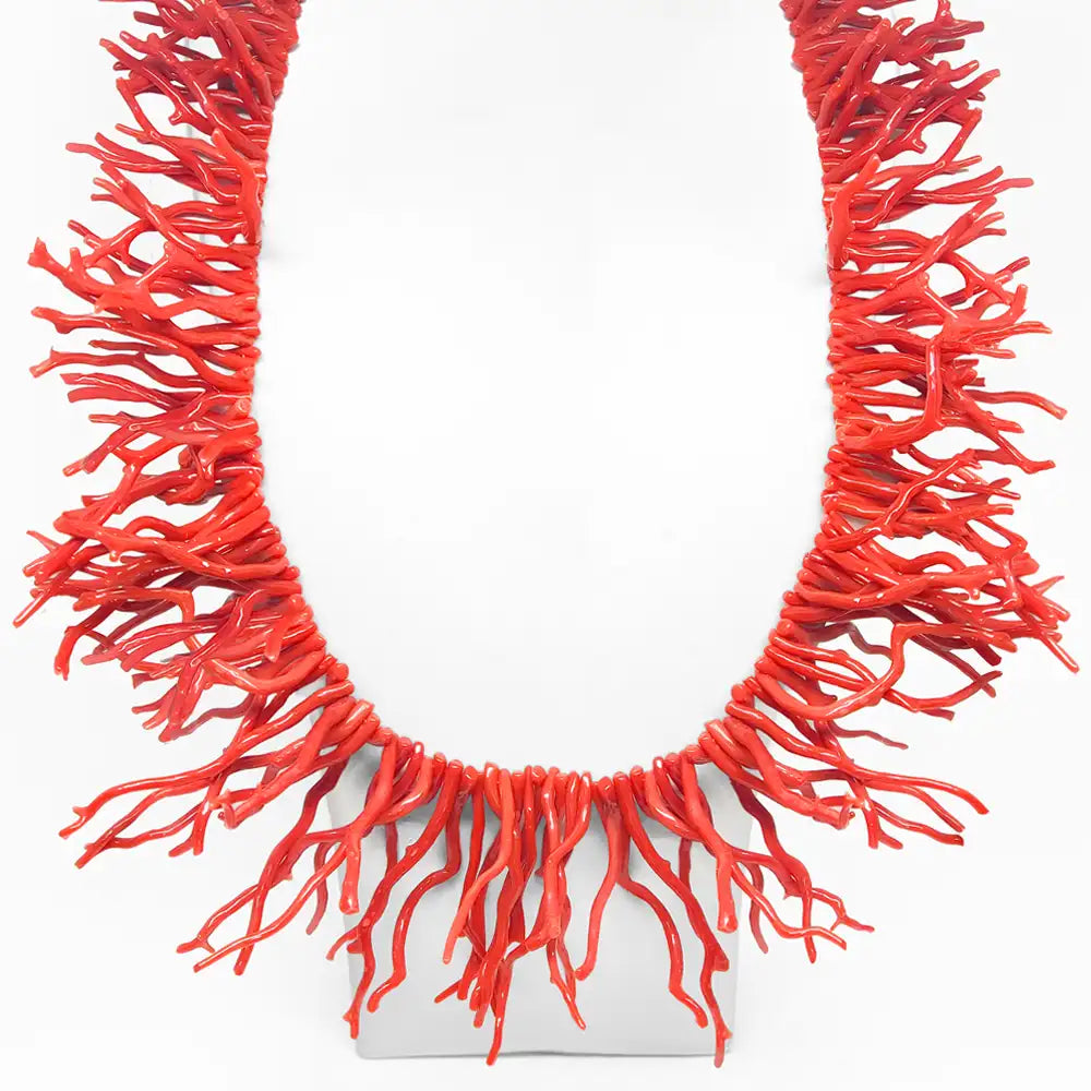 Red Coral Fringed Necklace