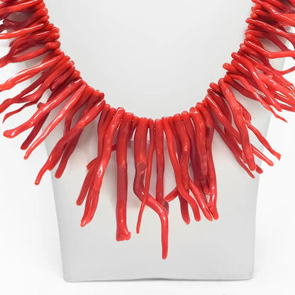 Red Coral Fringed Necklace + Free Earrings