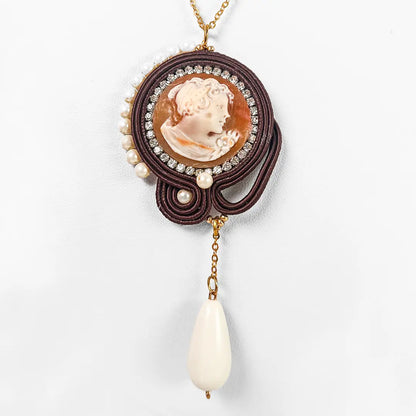 Silver Necklace with Pendant Soutache Profile Woman