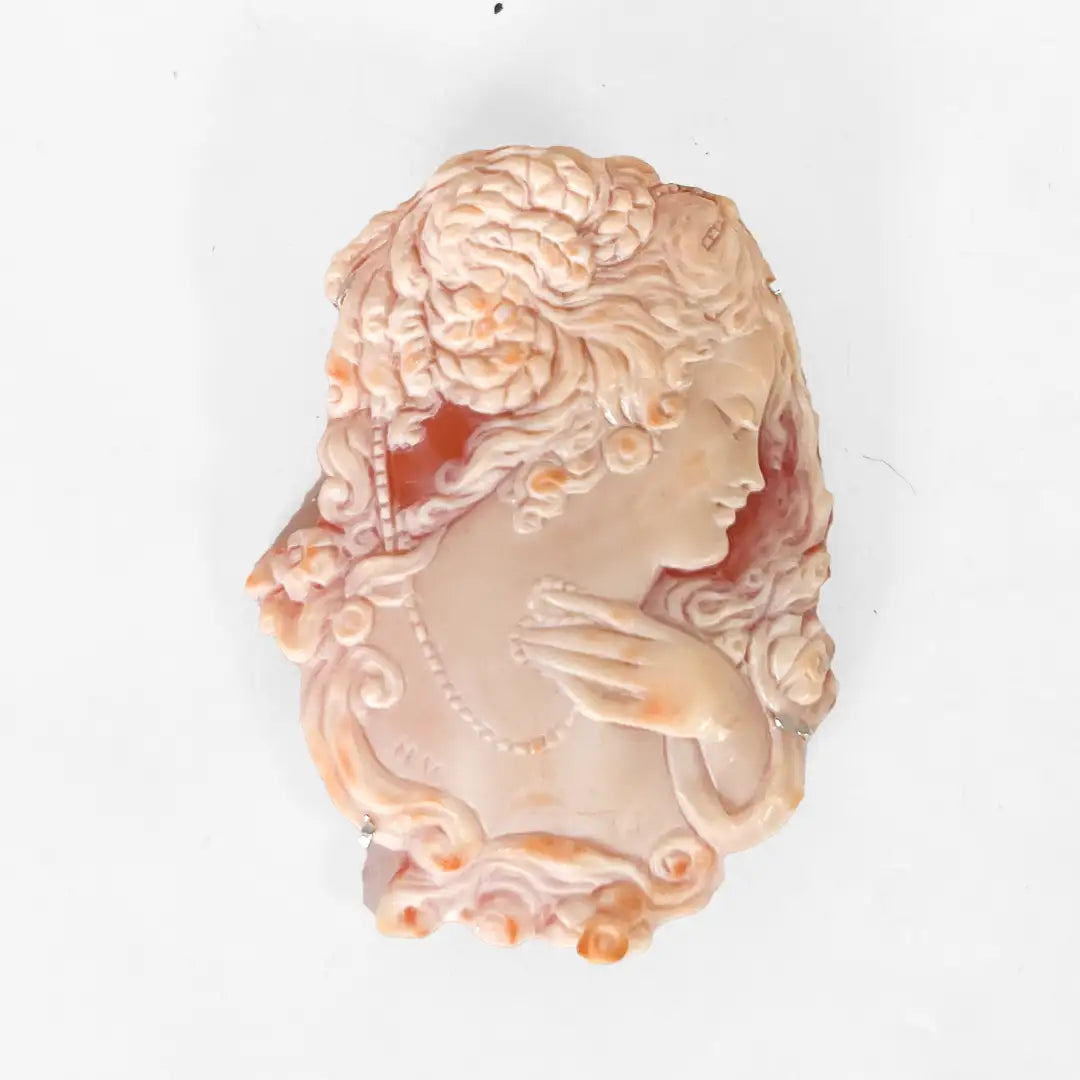 Artistic Cameo Pendant Brooch Profile Woman with Hand