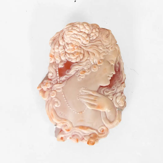 Artistic Cameo Pendant Brooch Profile Woman with Hand