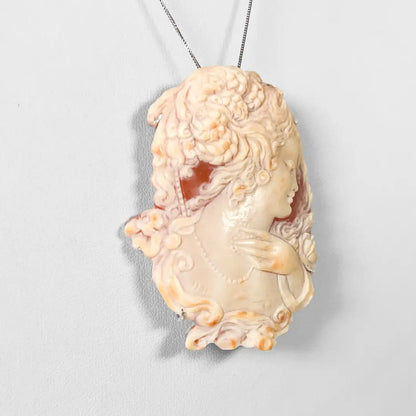 Artistic Cameo Pendant Brooch Profile Woman with Hand