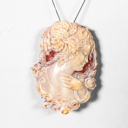 Artistic Cameo Pendant Brooch Profile Woman with Hand