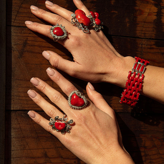 Coral and Zircon Bracelet
