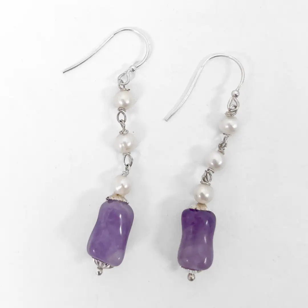 Fantasy Earrings in Silver with Pearls and Amethyst