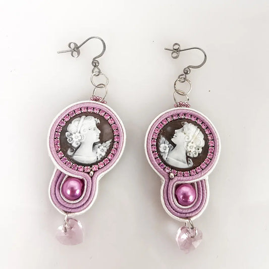 Soutache Earrings with Cameo Profile Woman