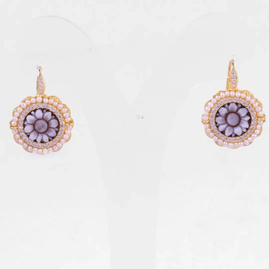 Sunflower Cameo Earrings with Zircons and Beads