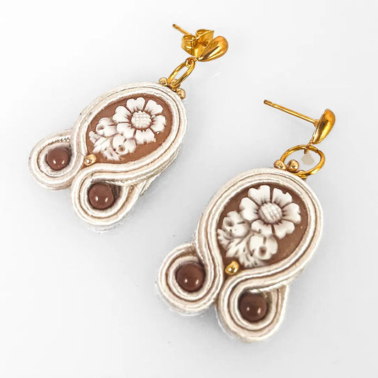 Soutache Earrings with Cameo Flowers
