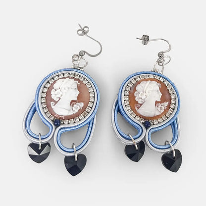 Soutache Earrings with Cameo Profile Woman