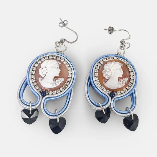 Soutache Earrings with Cameo Profile Woman