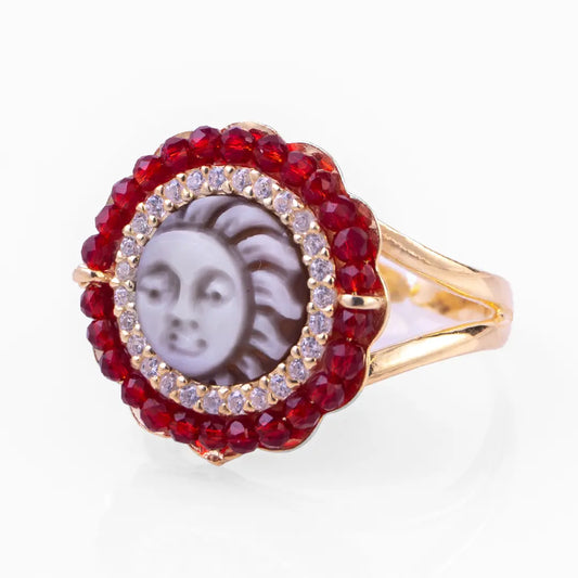 Cameo Ring with Red Zircons